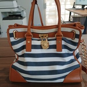 Michael Kors Striped Navy and Tan Women's Bag